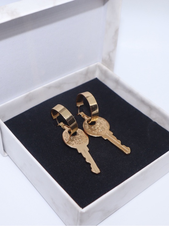 Accessories - Gold Key Huggie Hoop Earrings - Women Accessories